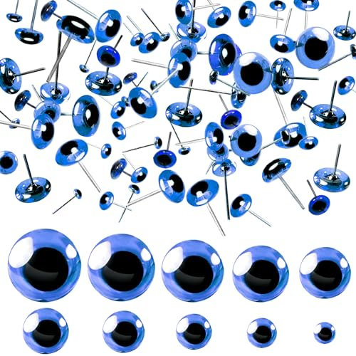 TOAOB 100 Piezas Redondos Ojos de Cristal con Clavo de Metal Tamaño Mixto de Ojos de Seguridad de Azul para Fabricación de Hacer Muñecas