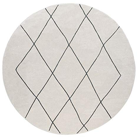 Paco Home Teppich Rund Wohnzimmer Kurzflor Mit Modernem Skandi Rauten Muster Hell, Grösse:120 cm Rund, Farbe:Weiß 2