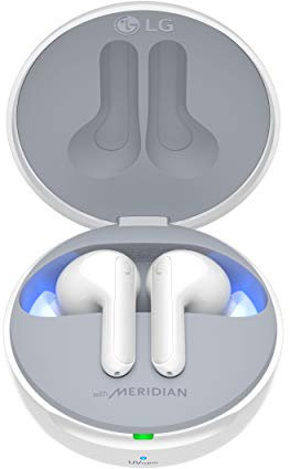 LG Cuffie Bluetooth Wireless In Ear TONE Free FN7 White con Cancellazione Attiva del Rumore, Meridian Audio, Impermeabili, Custodia da Ricarica, Comandi Touch, Triplo Microfono, per iOS Android PC