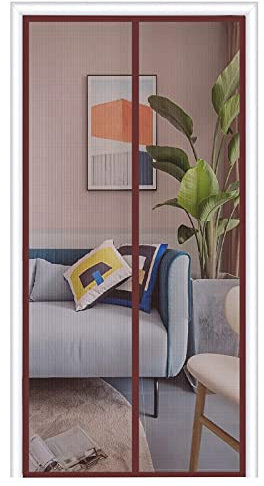 Zanzariera Magnetica per Porte 110cm (Larghezza) x 230cm (Altezza)- Zanzariere Magnetiche Rete, Traspirante, Chiusura Automatica, Impedendo agli Insetti di entrare (Marrone)