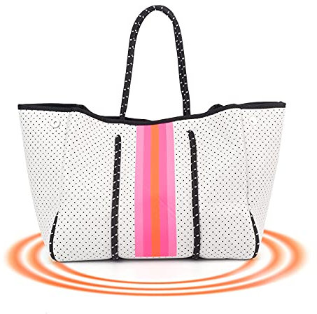 IBEE Tragetasche für Damen, Neopren-Tasche, Handtaschen für Damen, große Neopren-Tragetasche, Strandtasche, faltbare Pool-Tragetasche, Weiss/opulenter Garten, 14.2*11.8*9.8 in