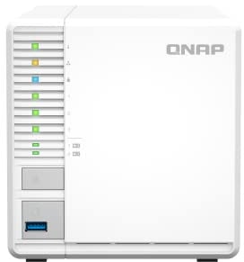 QNAP - Case per Nas DT TS-364-4G, con 3 alloggiamenti, 4 GB di RAM, processore Intel Celeron 4-Core, Nas 2,5 GbE con Cache SSD M.2 per l’Esecuzione di Macchine virtuali