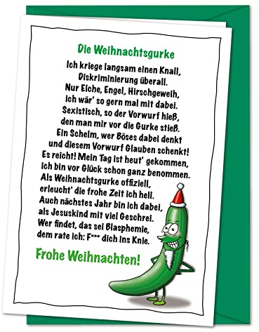 bernsteinfee-CARDS Die Weihnachtsgurke - sehr lustige Weihnachtskarte mit selbstbewusster Gurke und tollem Gedicht, sehr originelle Weihnachtsgrüße in XL-Größe - inklusive Umschlag