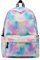 YANAIER Waterproof School Backpack for Girls Teens Cute Print Bookbag Laptop Backpack Women Travel Casual Daypack Pink-blue