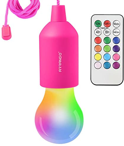 ARRANCIO Lampadina A Batteria, Lampadina Senza Corrente 12 Colori Con Timer Multicolore, Luce Soffusa, Portatile 1W Per Campeggio, Festa, Per Esterno o Interno (RGB-1UNI, ROSSO)