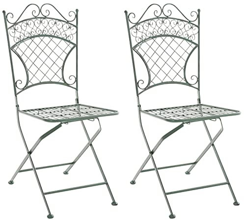 CLP 2er Set Eisen-Klappstuhl Adelar im nostalgischen Design, Klappbarer Gartenstuhl mit edlen Verzierungen, Farbe:antik-grün