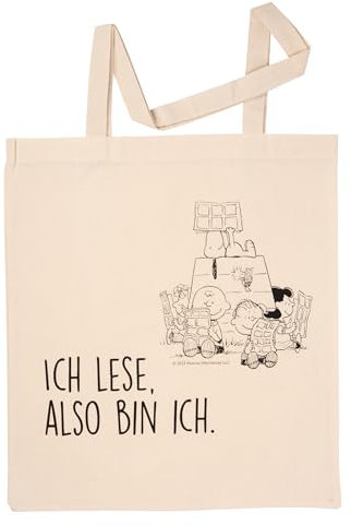 United Labels The Peanuts Snoopy Stoffbeutel - Ich lese, also bin ich Jutebeutel Tragetasche Baumwolltasche Beige Naturfarben