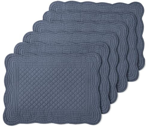 MABOZOO Gesteppte Tischsets aus 100 % Baumwolle, waschbar, für Küche und Esstisch, rechteckig, marineblau, 6 Stück