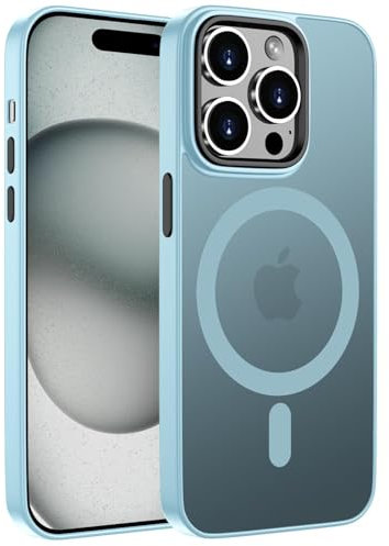 ORDA Magnetisch Hülle für iPhone 15 Pro 6,1 Zoll Kompatibel mit MagSafe,für iPhone 15 Pro Case Durchscheinende Matt Handyhülle für iPhone 15 Pro Rückseite Dünn Stoßfest Schutzhülle hellblau