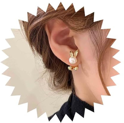 Dervivea Bohème Perle Kaninchen Ohr Jacke Ohrringe Gold Kaninchen Ohrstecker Ohrringe Perle Hase Ohrringe Niedliche Tier Kaninchen Ohrringe Runde Perle Ohrringe Schmuck Für Frauen Und Mädchen