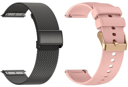 ZOSKVEE Cinturini per Smartwatch 22mm, Sostitutivo per Smartwatch Bluetooth da Uomo e Donna, Milano Nero/Rosa, per P95/P66