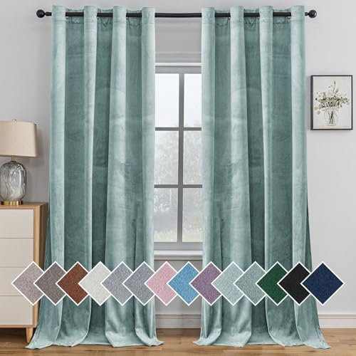 Ystyle Tende Per Interni In Velluto 2 Pezzi, 140x260cm, Tende Oscuranti Camera Da Letto Moderne Con Occhielli, Tenda Termica Isolante Freddo Per Soggiorno Salotto Cameretta, Verde Grigio