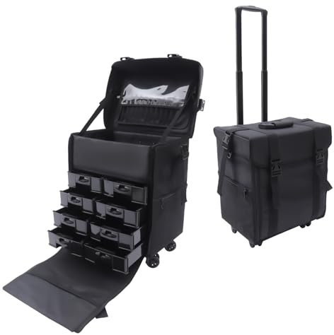 Kosmetikkoffer Trolley 2-in-1 Groß Kosmetik Trolley Professionelle Make up Koffer Schminkkoffer mit Rollen Reisetrolley Friseurkoffer Alu Beauty Case Nagelkoffer Multikoffer