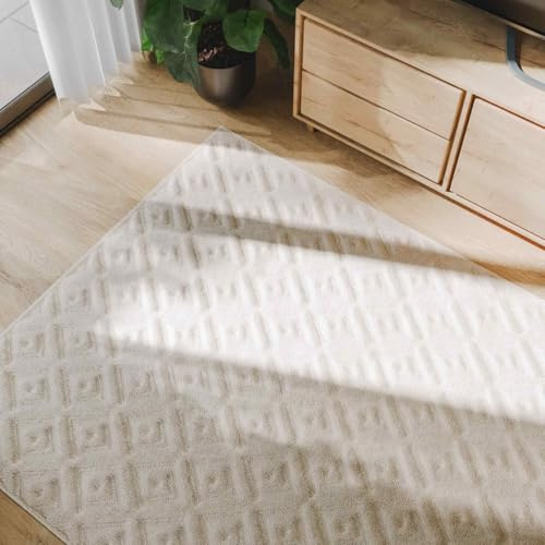 benuta Basic Teppich Leo - Creme 140x200 cm - Abstrakter Relief-Teppich für Wohnzimmer, Schlafzimmer & Flur - Pflegeleicht - Fußbodenheizung Geeignet
