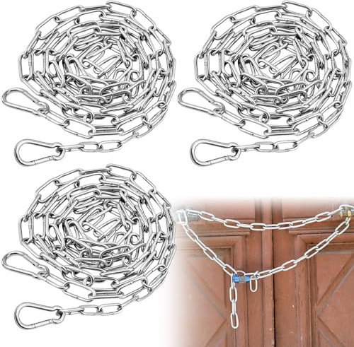 3 cadenas de acero inoxidable, cadena de acero de 3 mm, cadena de metal de 1 m, cadena de eslabones, cadena redonda de acero con 6 mosquetones, carga máxima de 80 kg, para cadenas de perros,