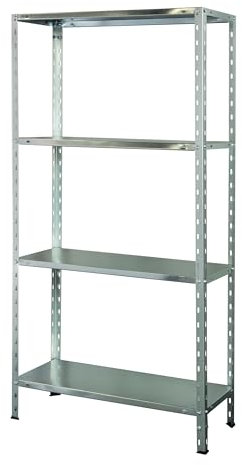 Metalkas MIKRO NC1 Lagerregal mit 4 Regalböden, 150x75x30 cm, Fachlast 40kg, höhenverstellbaren Einlegeböden, Schwerlastregal, Kellerregal, Werkstattregal, Verzinkt, aus Metall, Silber