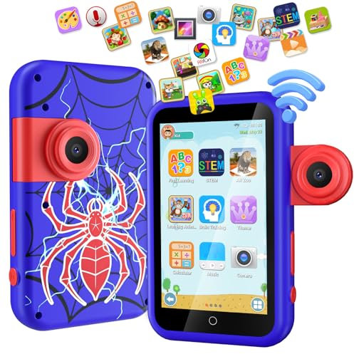 VATOS Kids Smart Phone Toy for Boys Girls 3 4 5 6 7 8 9 Years Old, 4 Large Touchscreen Spider Style Smartphone with Dual Camera Learning Toy Gifts