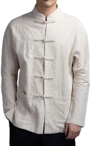 HEIBTENY Costume chinois Tang pour homme, veste d'uniforme traditionnel de Kung Fu Tai Chi, couleur unie, manches longues (2XL abricot)