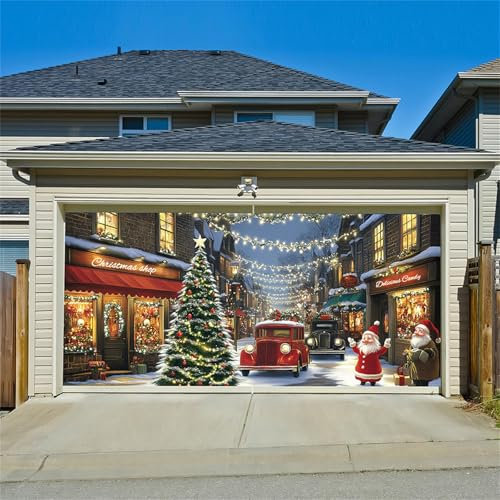 Surwin Weihnachtsnacht Garagentor Deko, Weihnachtsdeko Schneemann Garagentor Banner, Weihnachtsdeko Party Innen Außenbereich Neues Jahr Weihnachten Garage Fotohintergrund (Laden,210x240cm)