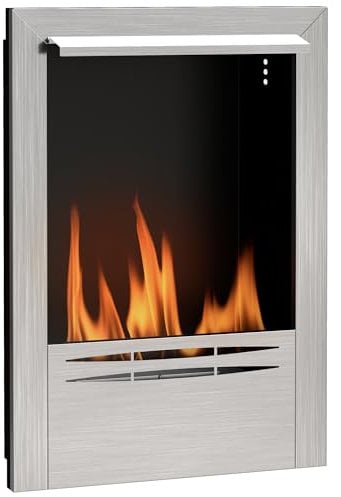 HOMCOM Camino a Bioetanolo da Parete con Bruciatore 0.9L per Durata 3.3 Ore, Biocamino da Incasso in Acciaio, Caminetto a Etanolo da Interno con Copertura 20㎡, 48x18x59 cm, Argento