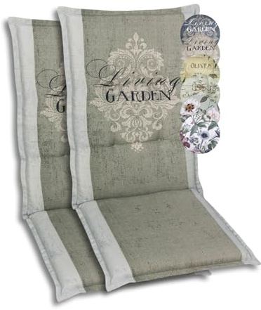GO-DE Textil Bequeme und attraktive Polsterauflagen für Mittellehner-Gartenstühle (2er-Set, Wappen Living Garden beige, Mittellehner)
