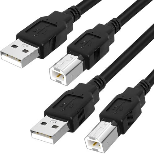 Vemfay Cable impresora 2pcs USB-A Macho a USB-B 1.5M para HP, Canon, Brother, Lexmark, Escáner, Disco Duro, Fotografía Digital y Otros Dispositivos