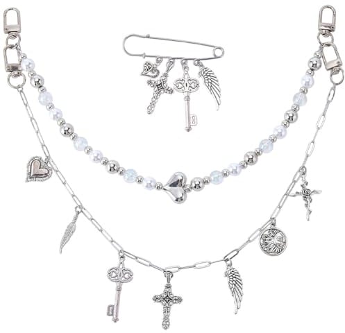 BEAMARKER 1 Box 2Pcs Bag Extender Chain Silver Plastic 304 Stainless Steel Beaded Purse Charm with Metal Buckles and 1Pc Brooch Pin for Crossbody Shoulder Bags Charms Handbag Handle Strap Replacement