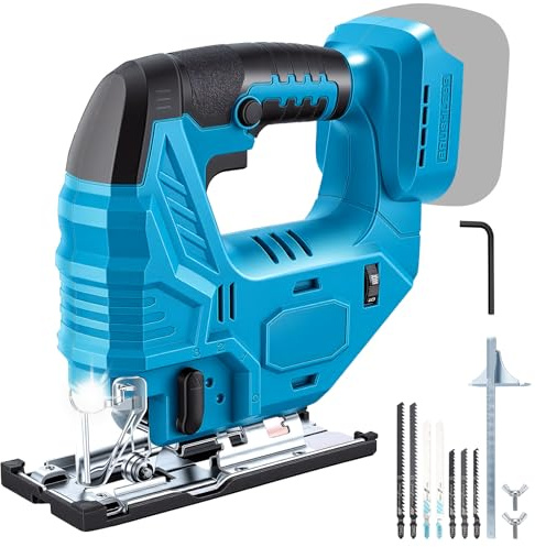 Brushless Cordless Jigsaw 800W 3200SPM Compatible with Makita 18V Battery, 4 Orbital Settings, 5 Variable Speed, ±45° Bevel Cutting, 7 Blades, for Wood Metal Plastic (Battery & Charger not Included)