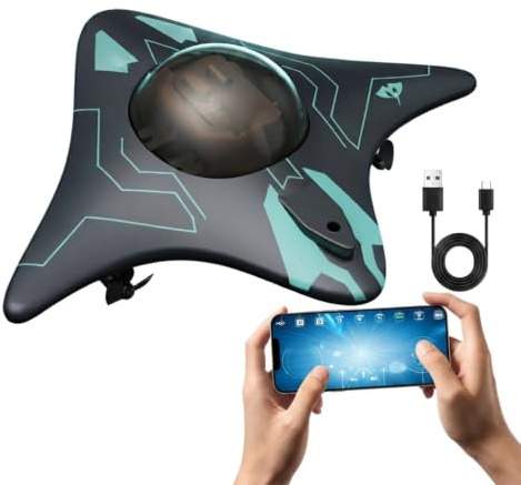 Unterwasser Drohne mit Kamera - HD Live-Bild per App | RC U-Boot mit LED-Scheinwerfer, Bionisches Manta-Design für Pool, Gartenteich & Heimaquarium (Süßwasser)
