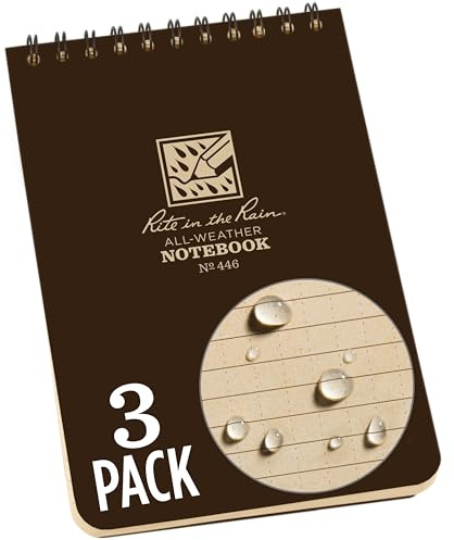 Rite in the Rain Weatherproof Top Spiral Notebook, 4 x 6, Brown Cover, Universal Pattern, 3 Pack (No. 446-3)