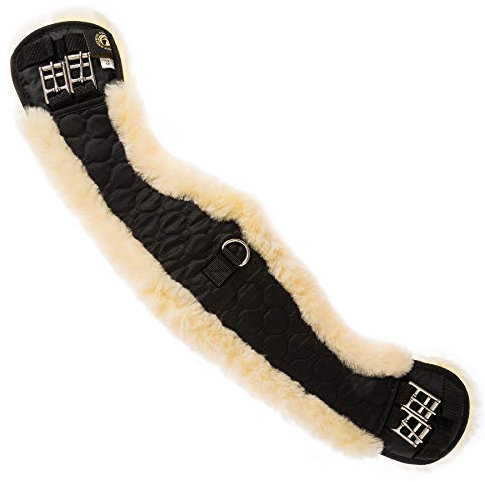 Merauno® Lammwolle Western Konturgurt Sattelgurt, aus Qualitäts Merino Lammwolle, Spezielle Anatomisch Konkave Form, für Bessere Rutschfestigkeit. (Natur-Schwarz)