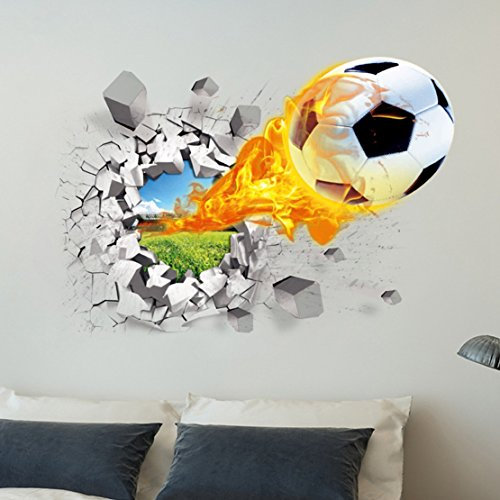 AUVS® 3D abnehmbare Wandaufkleber, Vinyl, selbstklebend, Wandaufkleber, Wandbild, Dekoration, 9265 Flying Fire Football (50 x 70 cm)