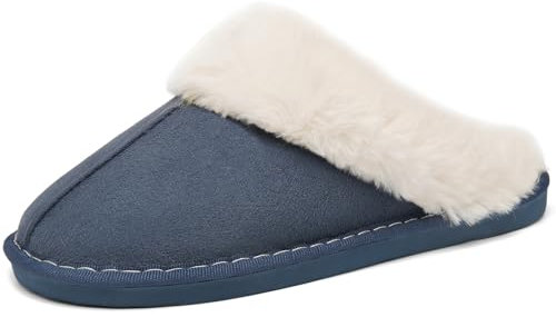 ChayChax Donna Uomo Pantofole Invernali Caldo Pelose Ciabatte Casa Comode Peluche Inverno Scarpe Casa di Cotone Morbida Winter Slippers, Blu Marino, 38/39 = 40/41 Etichetta