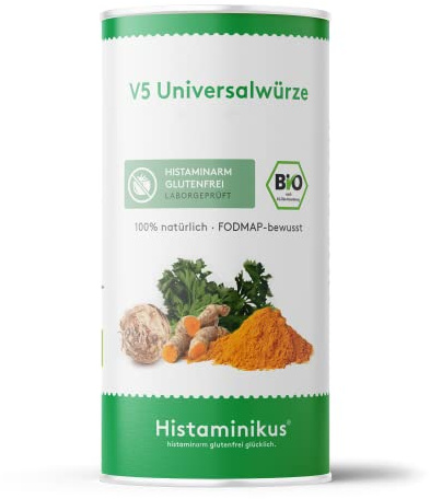 Histaminikus V5 Universalwürze 120g - hoher Gemüseanteil - Bio Gewürzmischung - Gewürz für Suppe & Eintöpfe - histaminarm & glutenfrei Leben - geeignet bei Histaminintoleranz - Made in Germany