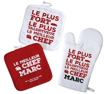 Gant et Maniques Personnalisables - Le Meilleur Chef - Cadeau pour la Cuisine - Cadeau Maman et Papa - Fête des Pères - Cadeau Papa - Cadeau Fete des Peres