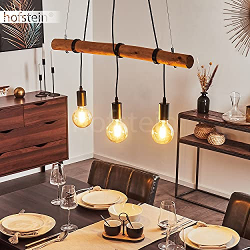 HOFSTEIN Pendelleuchte Seegaard, Hängelampe aus Metall/Holz in Schwarz/Braun, 3-flammig, 3 x E27, höhenverstellbare Hängeleuchte, für Wohnzimmer, Esszimmer, Küche