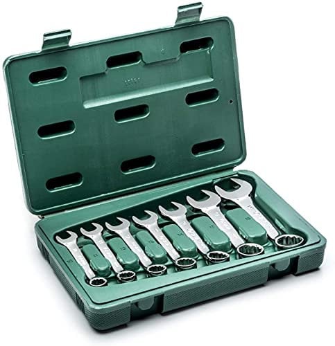 SATA ST09033SJ 7-Piece Metric Stubby Combination Wrench/Spanner Set, Polished, 10mm - 19mm, in Blow Mold Case