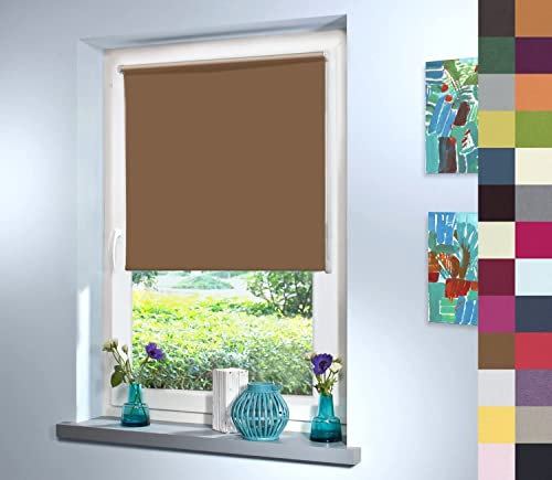 Verdunkelungsrollo nach Maß, Rollo Maßanfertigung Innenrollo, Rollos nach Maß, Balkontür, Blickdicht, für Fenster & Türen, Klemmfix ohne Bohren (220cm Höhe x 30cm Breite/Havannabraun)