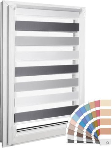 Home-Vision Premium DuoRollo Klemmfix ohne Bohren Weiß-Grau-Graphit 40x220 | Doppelrollo mit Klemmträgern für Fenster & Türen Lichtschutz Tag & Nacht Rollos einfache Montage