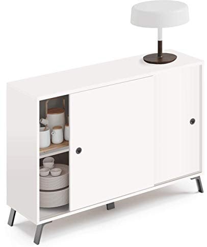 Miroytengo Mueble aparador Kamet 2 Puertas correderas Color Blanco Salón Comedor 87x120x40 cm