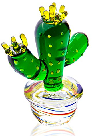 QFkris Mini cactus en verre soufflé fait à la main - Figurines de collection - Décoration de la maison - Plantes de simulation E