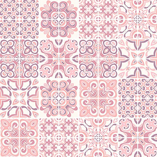 FoLIESEN Fliesenaufkleber für Bad, Küche, Badezimmer - Fliesen-Folie selbstklebend - Azulejo Rosado - 64 Klebefliesen, .:10x10 cm / 64-tlg. Set