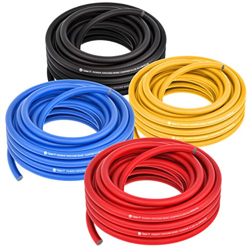 GearIT Primary Automotive Wire 10 Gauge (50ft Each- Black/Red/Blue/Yellow) Copper Clad Aluminum CCA - Power/Ground Battery Cable, Car Audio, Wire, Trailer Harness, Electrical Wire - 200 Feet Total