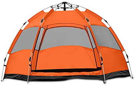 Ergocar Camping Zelt 210T PU-Tuch Wasserdicht Winddicht UV-Schutz Kuppelzelt, 4 Personen Pop up Zelt Ultraleicht Wurf Zelt für Familie Wandern Rucksackreisen Angeln-Orange