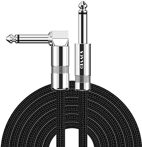 Sovvid Professional Guitar Cable 1.8M/6FT, Braided Guitar Lead Instrument Cables 6.35mm 1/4 Inch Jack Cord for Electric Guitar Bass, Amp, Speaker, Keyboard, Mandolin, Pro Audio (Black)