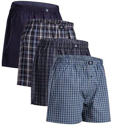 DANISH ENDURANCE Boxers Tissés pour Hommes, 100% Coton Bio, Caleçon en Coton Lot de 4 ou 6, Mélange Assorti Bleu/Gris Lot de 4, L