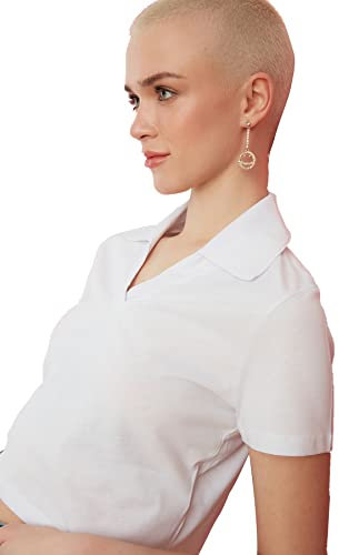 Trendyol Damen V-neck Crop Gestricktes T-shirt T Shirt, Weiß, XL EU