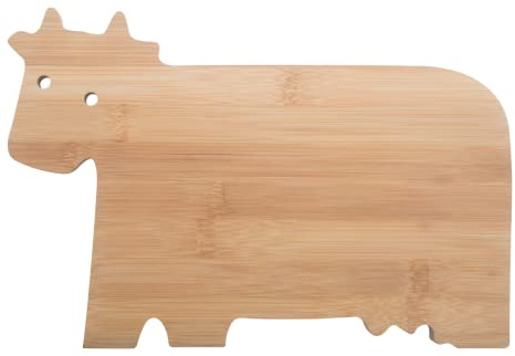 Doppelset 2 Stück Schneidbrett Küchenbrett Frühstücksbrett aus Echtholz zertifiziert nach (EC) No 1935/2004 in 5 Designs Huhn Schwein Kuh Tanne Fisch (Kuh)