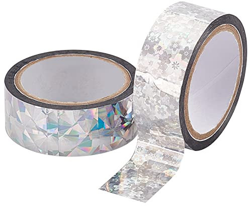 GORGECRAFT 2 styles 19mm*10m Feuille Washi Ruban Holographique Étincelle Auto-Adhésif Coloré Fleur Diamant Motif Ruban de Masquage Ensemble pour Scrapbooking Bricolage