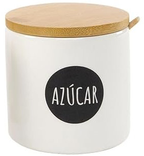 Kcasa - Azucarero cocina blanco minimalista ceramica con tapa madera español - Azucarero
